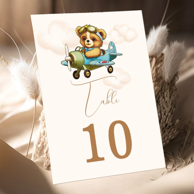 Bordsnumret nalle Baby flygplanspilot (Teddy Bear Baby Airplane Pilot Table Number)