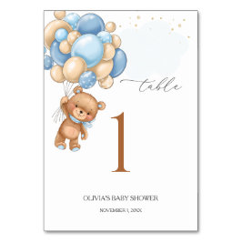 Bordsnumret nalle Blue Ballower Baby Shower Bordsnummer