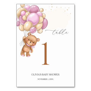 Bordsnumret nalle Rosa Bubblor Baby Shower Bordsnummer