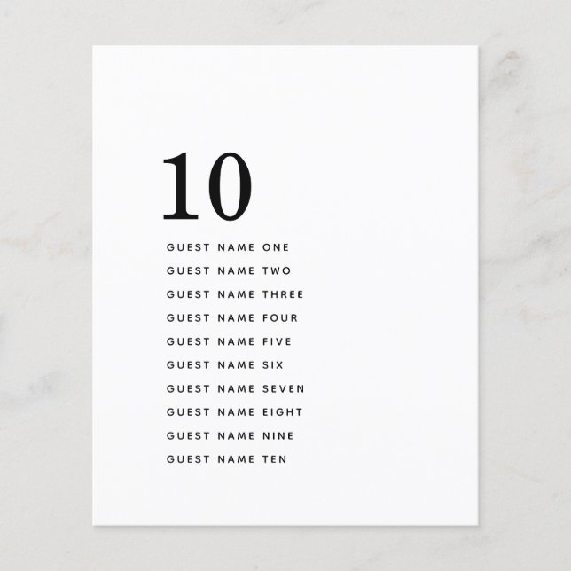 Bordsnumret Namn för enkel minimalistisk gäst (Framsida)