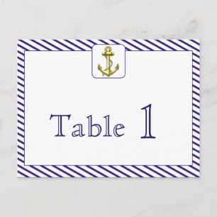 Bordsnumret Nautical Anchor Blue Rand Bröllop Vykort