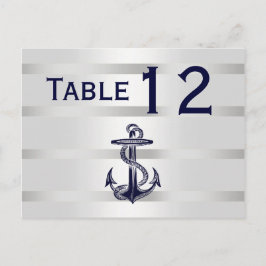 Bordsnumret Nautical Navy Blu Anchor Silver Wht H Vykort
