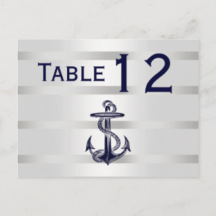 Bordsnumret Nautical Navy Blu Anchor Silver Wht H Vykort