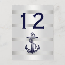 Bordsnumret Nautical Navy Blue Anchor White BG V Vykort