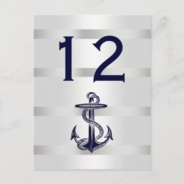 Bordsnumret Nautical Navy Blue Anchor White BG V Vykort (Framsida)
