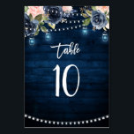 Bordsnumret Navy Blue  Blommigt String Ljus Bordsnummer<br><div class="desc">Elegant och ett modernt romantiskt blommigt bröllop bordsnummer-kort med detaljer och OSA kort, har en bouquet av rosa, marinblått, persiko-, vattenfärgsfärg-ro med passande bakgrund av löv och sträng ljus och mason burk. Perfekt för fall/midsommar bröllop. Hitta fler matchande utformningar och variationer från min "blissweddingpaperie"-butik. Och kontakta mig gärna för ytterligare...</div>