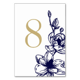Bordsnumret Navy Blue Magnolia Flowers Bröllop Bordsnummer
