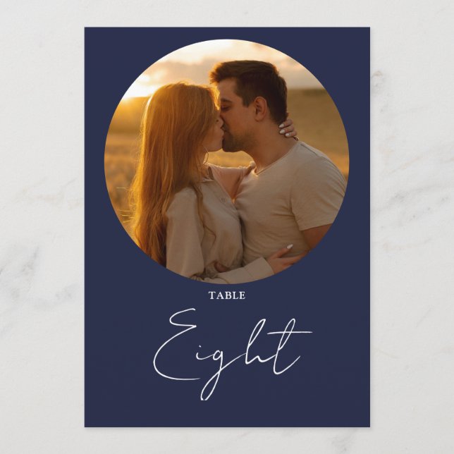 Bordsnumret Navy Blue Modern Minimalist Script Inbjudningar (Framsida)