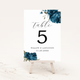 Bordsnumret Navy Blue Peony Flower Bröllop Bordsnummer