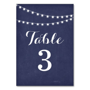 Bordsnumret Navy Blue Summer String Light Bröllop Bordsnummer