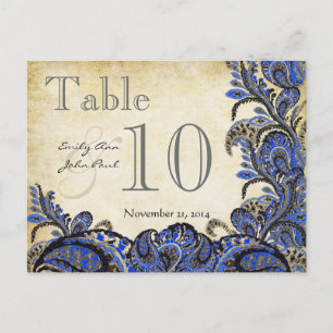 Bordsnumret Navy Guld Paisley Bröllop Vykort