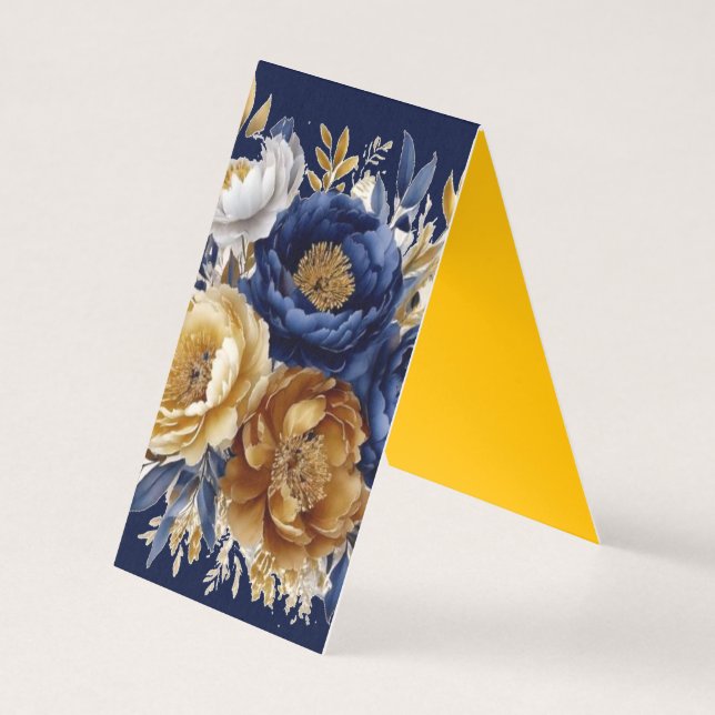 Bordsnumret Navy Guld Paked Peony Bröllop Kort (Baksida)