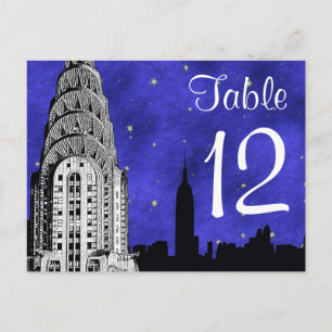 BORDSNUMRET NYC Skyline Silhouette Chry Blu Strry Vykort