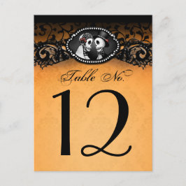 Bordsnumret orange & Black Halloween Skeletons Vykort