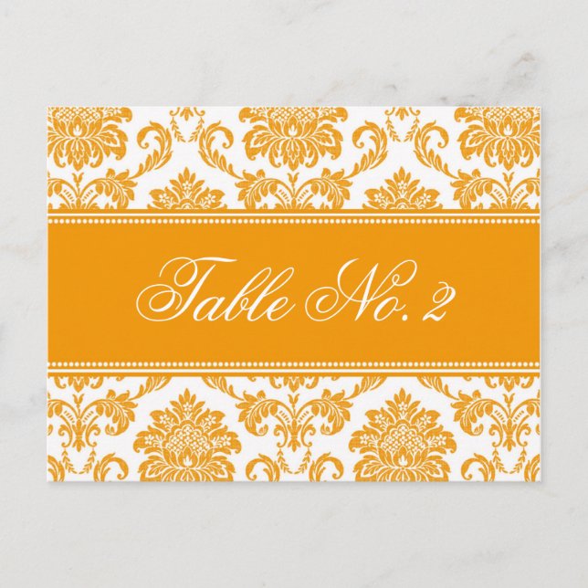 Bordsnumret orange Damask Wedding Vykort (Framsida)