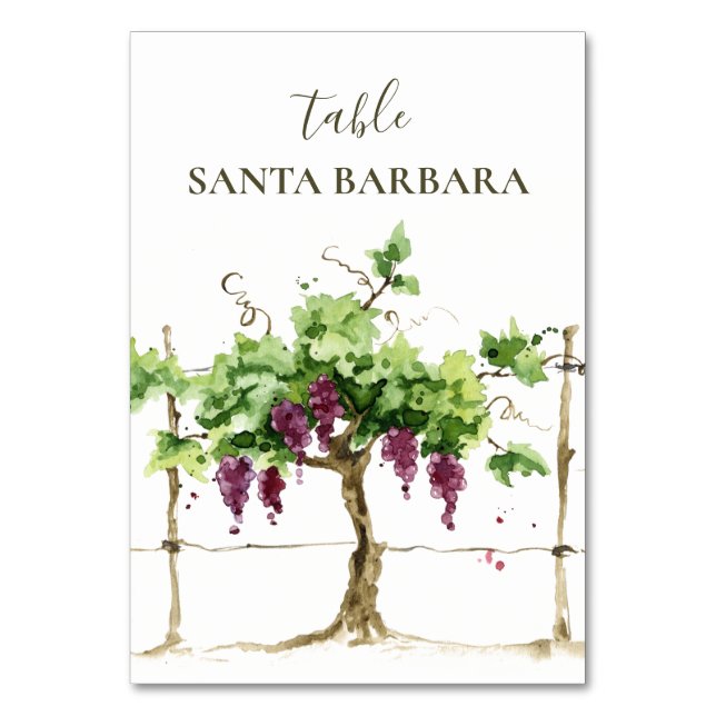 Bordsnumret Paso Robles Vineyard Winery Bröllop Bordsnummer (Framsidan)
