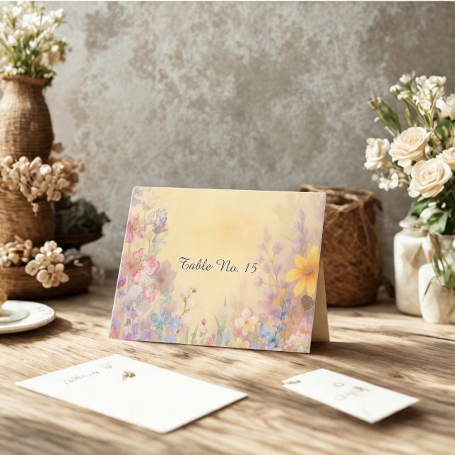 Bordsnumret Pastel Wildblomme Meadow Barn Bröllop Tack Kort (Skapare uppladdad)