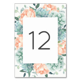 Bordsnumret Peach Peony Flowers Succulents Bordsnummer