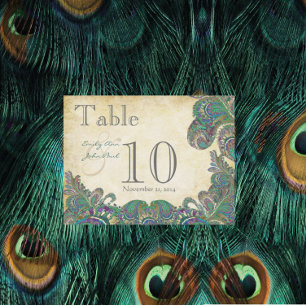 Bordsnumret Peacock Färg Paisley Bröllop Vykort