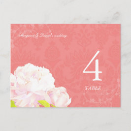 Bordsnumret Peony Coral Bröllop Vykort