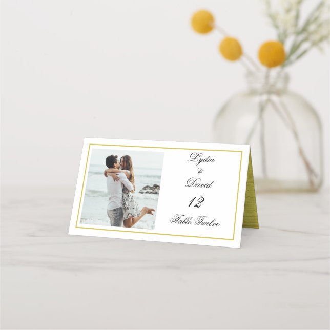 Bordsnumret Photo Guld Elegant bröllop Placeringskort (Framsida)