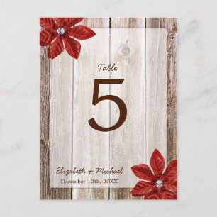 Bordsnumret Poinsettia Rustic Barn Wood Bröllop Vykort
