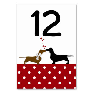 Bordsnumret polka dots och Dachshunds Bröllop Bordsnummer