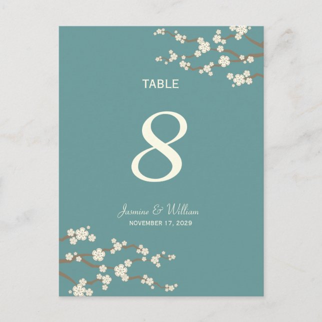 Bordsnumret Postcard för Blommar av White Sakura C Vykort (Framsida)