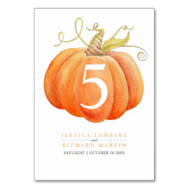 Bordsnumret Pumpkin orange vattencolor art Bordsnummer