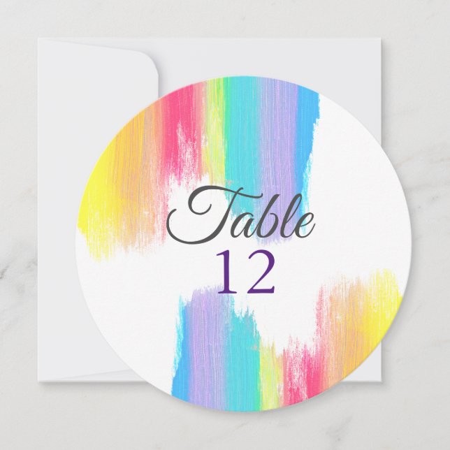 Bordsnumret Rainbow Watercolor Bröllop Circle (Framsida)