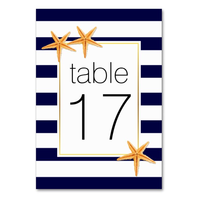Bordsnumret rand och stjärnfisk bröllop bordsnummer (Framsidan)