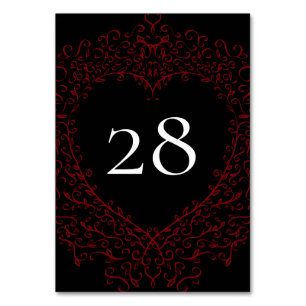 Bordsnumret Red and Black Heart Gothic Bröllop Bordsnummer