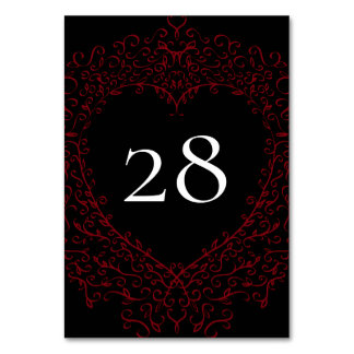 Bordsnumret Red and Black Heart Gothic Bröllop Bordsnummer