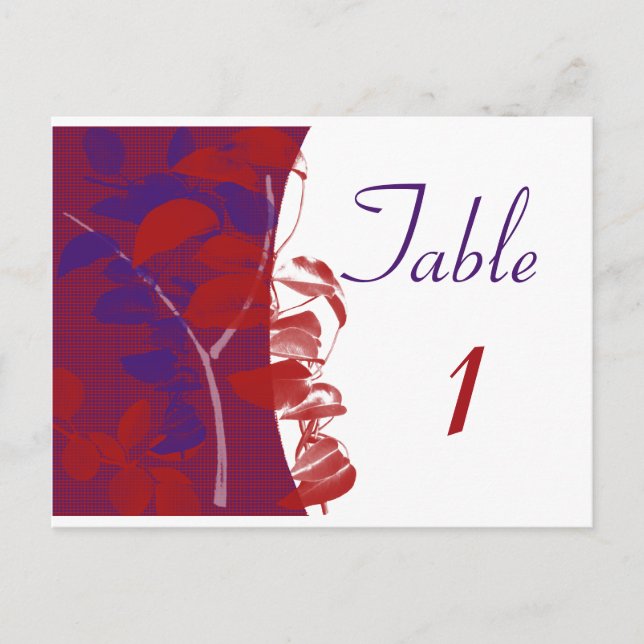 Bordsnumret Red and Lila Löv Design Vykort (Framsida)