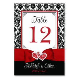 Bordsnumret Red, Black Kärlek Hearts Bröllop Bordsnummer