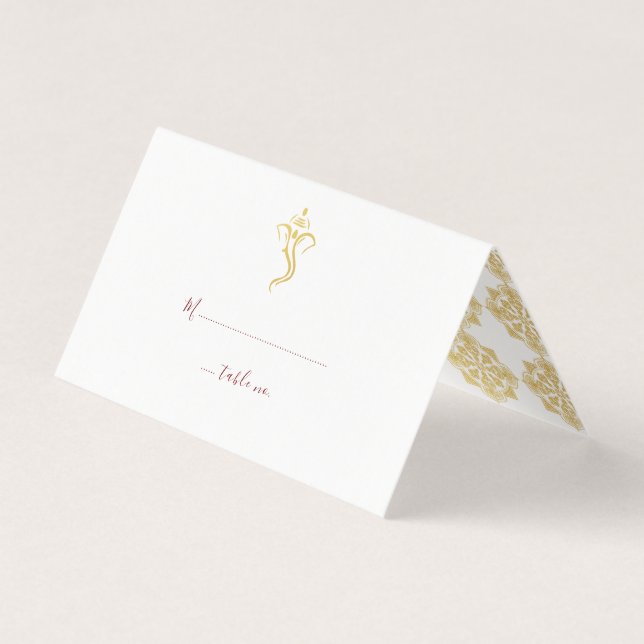 Bordsnumret Red & Guld Ganesha & Mehndi Bröllop Visitkort (Framsida)