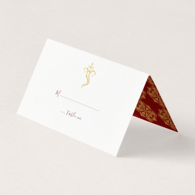 Bordsnumret Red & Guld Ganesha & Mehndi Bröllop Visitkort (Framsida)