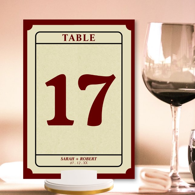 Bordsnumret Retro Biljett Stub Wedding Reception Bordsnummer (Retro Ticket Stub Wedding Reception Table Number)