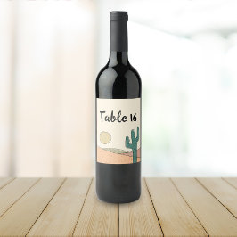 Bordsnumret Retro Pastel Desert Cactus Bröllop Vinflaska Etikett
