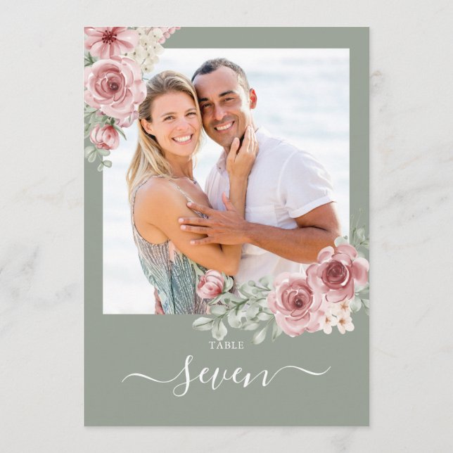 Bordsnumret ro Blommigt Sage Grönt Photo  Inbjudningar (Baksida)