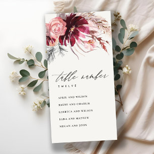 Bordsnumret ro Flora Pampas grasssätesdiagram Tack Kort