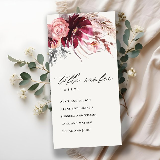 Bordsnumret ro Flora Pampas grasssätesdiagram Tack Kort (Skapare uppladdad)