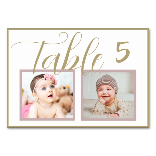 Bordsnumret Ro Guld Elegant bröllop Foto Bordsnummer (Framsidan)