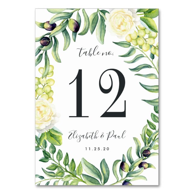 Bordsnumret ro och Olive Bröllop Bordsnummer (Framsidan)