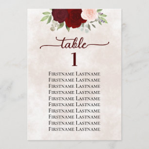 Bordsnumret Röda och Rosa ros Bröllop-sätesdiagram Kort