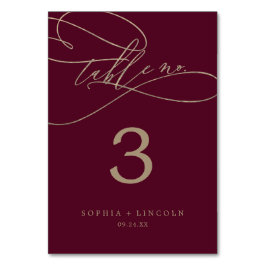 Bordsnumret Romantic Burgundy Calligraphy Bordsnummer