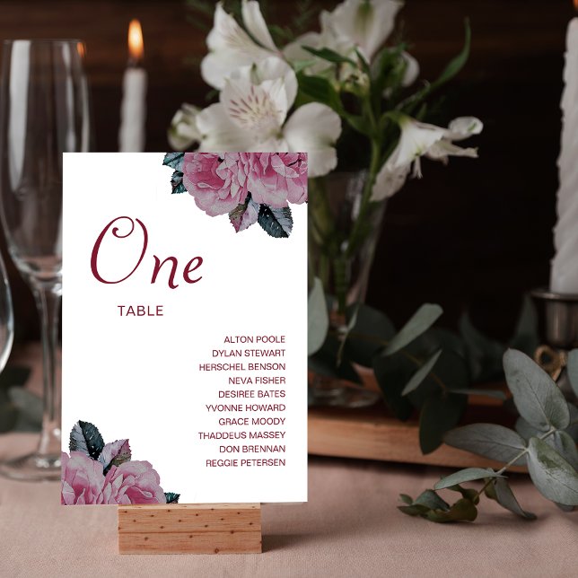 Bordsnumret Romantisk blomma Bröllop Guest Namn Bordsnummer (Romantic Flower Wedding Guest Names Table Number)
