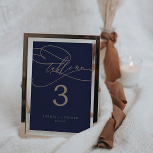 Bordsnumret Romantisk marin Guld Calligraphy 5x7"