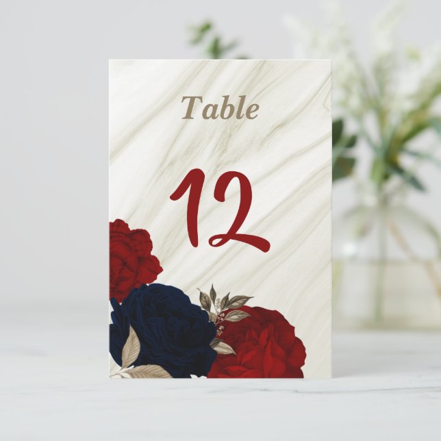 Bordsnumret Romantisk röd och marin blommigt Inbjudningar (Stående Fram)