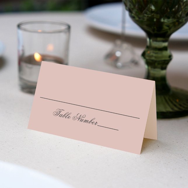 Bordsnumret  Rosa Bröllop gäst Placeringskort (Wedding place card with solid colored blush pink and script.)